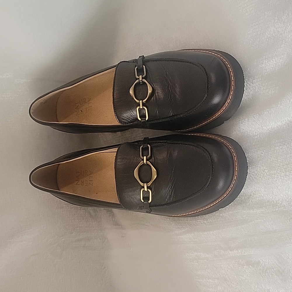 Naturalizer black leather chunky heeled loafer women's size 12W